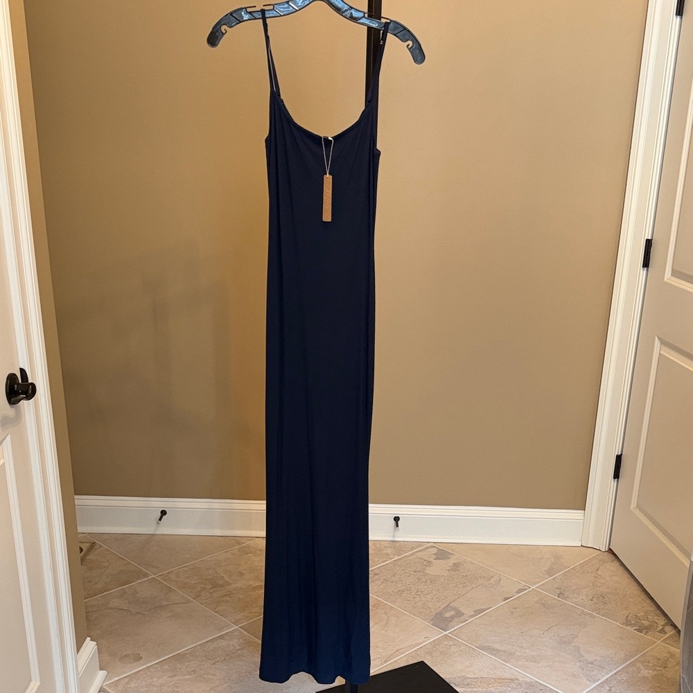 SKIMS Navy Blue Slip Maxi Dress with Thin Straps.  Size Medium